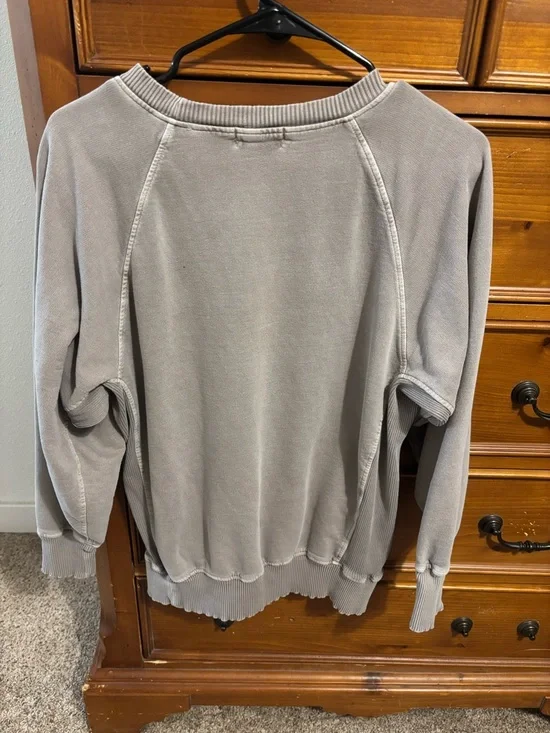 Zenana Outfitters Light Gray Ribbed Crewneck Sweatshirt - Picture 3 of 3